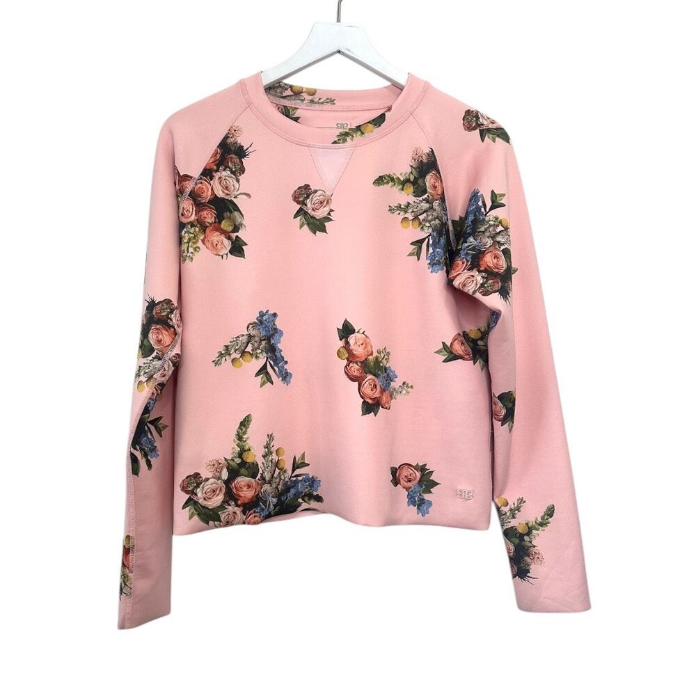 Albion Fit Neo Cropped Sweater Pink Floral Long Sleeve Size Small